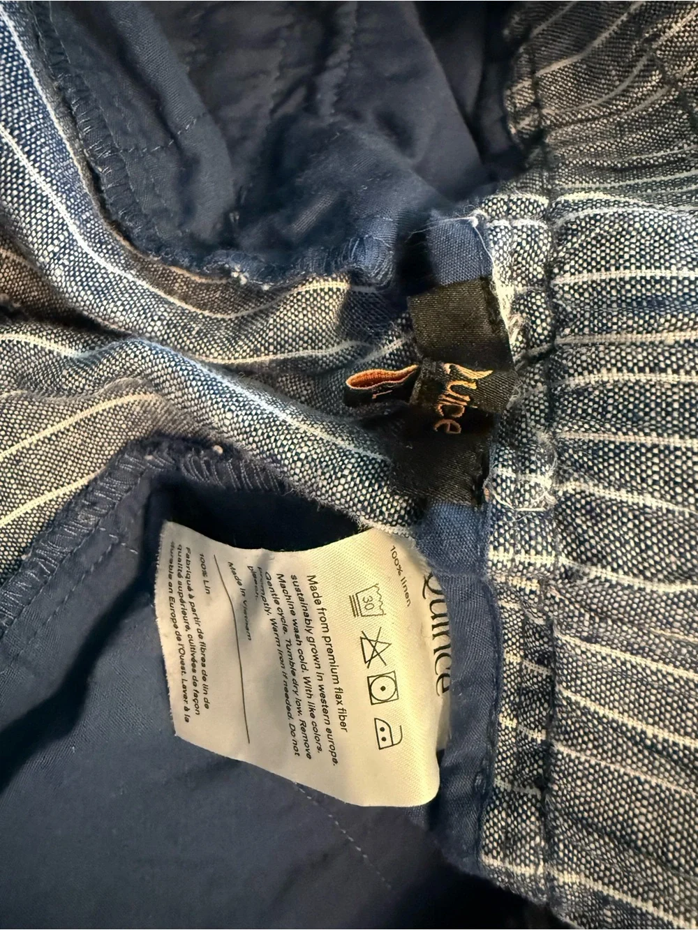 Quince Blue Pinstripe Wide Leg Linen Pants - Women